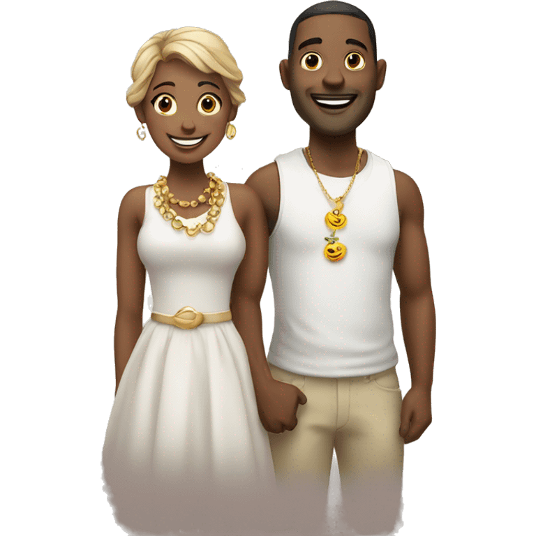 happy couple with necklace emoji