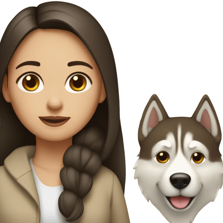 A brunette girl next to a beige  Husky emoji