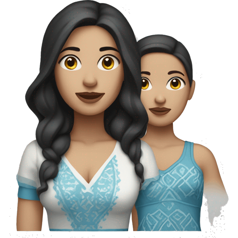 Woman with dark hair and white skin and blue morrocan dress emoji