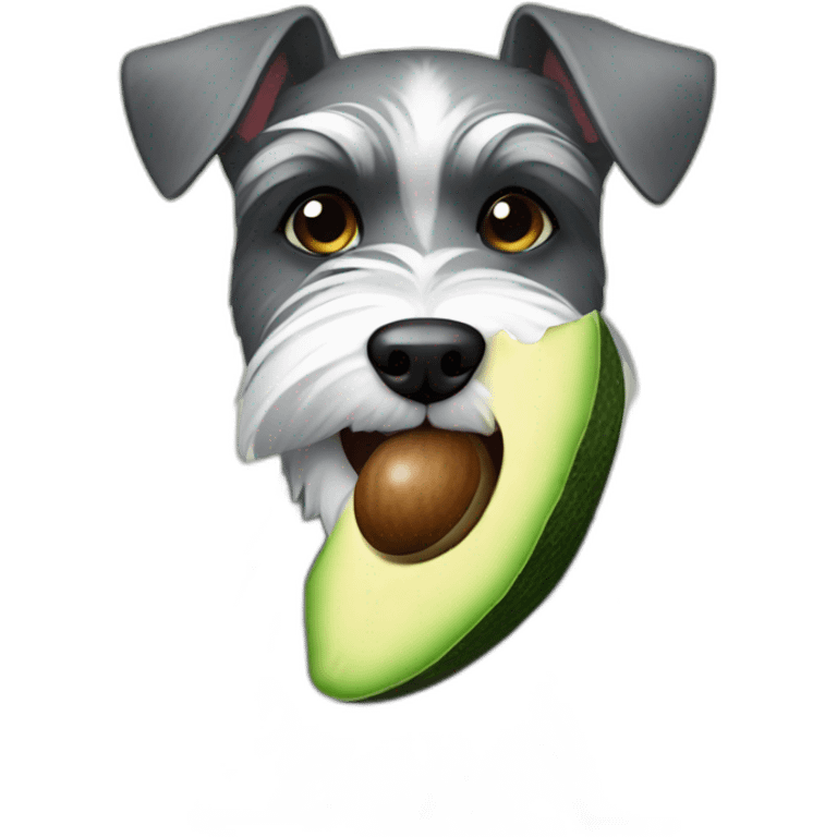 funny Zwergschnauzer with a toy of avocado in his mouth emoji