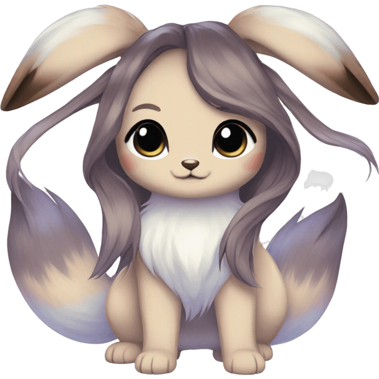 Kawaii Shiny Pastel Eevee with dark brown long emo hair covering her eyes Full Body emoji