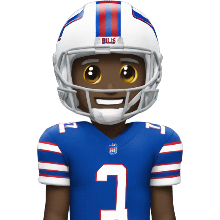 white josh allen in a bills jersey and helmet emoji