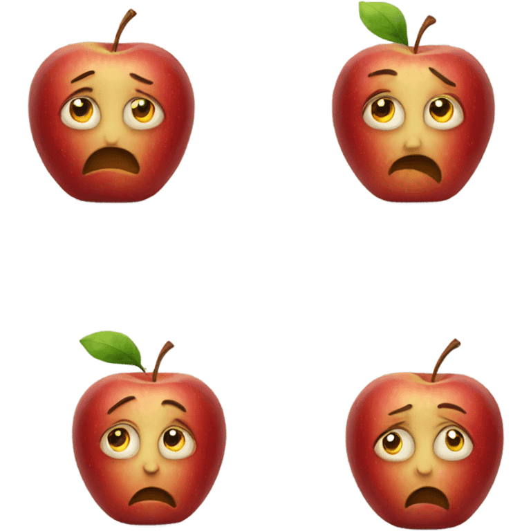 Apple with sad face emoji