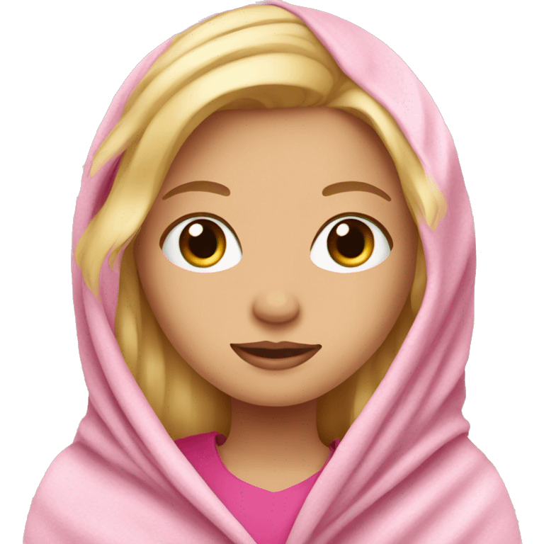 Blonde hair girl in pink blanket  emoji