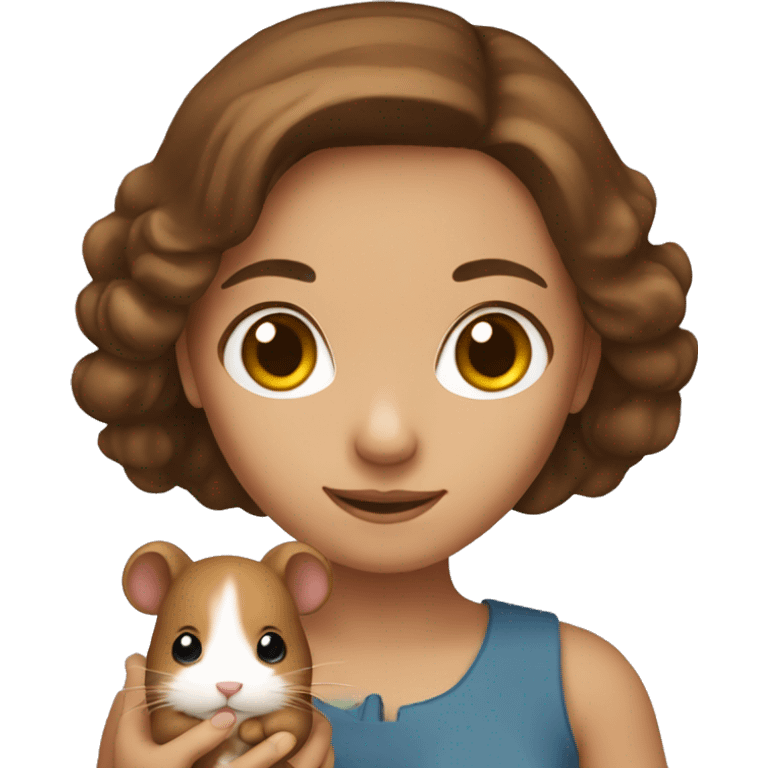 Brown haired girl holding hamster  emoji