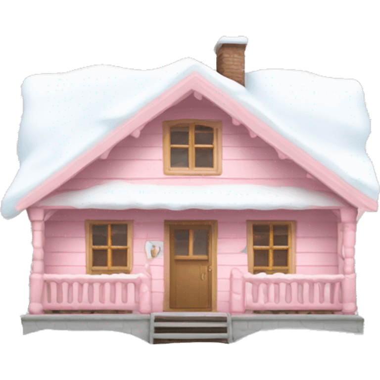 light pink cabin with snow emoji