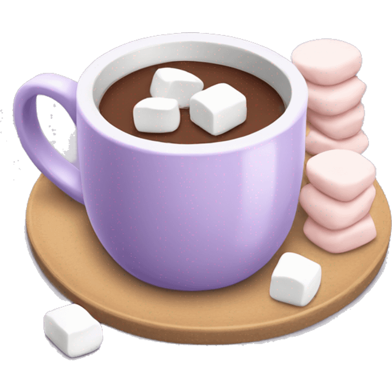 Lilac mug of hot chocolate with marshmallows  emoji