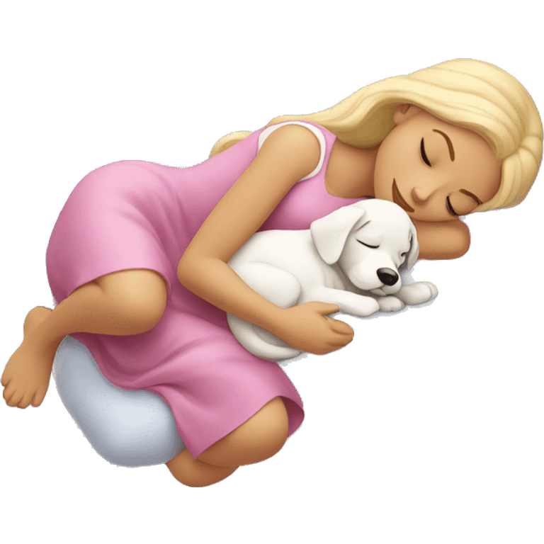 Sleeping beauty girl with white puppy emoji