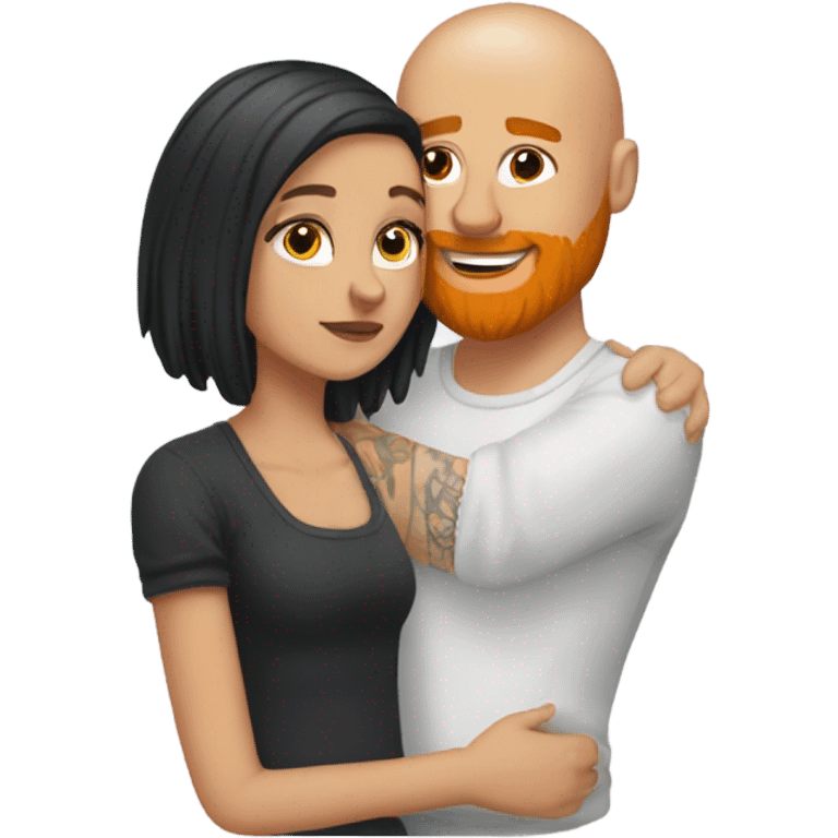 White orange Bearded guy with bald head and tattoos on left hand hugging a brunette hair Croatian girl with nose ring stud emoji