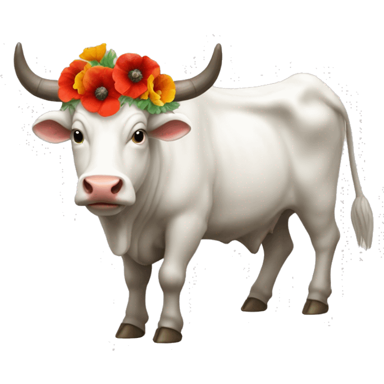 White divine ox with multicolor poppies on horns emoji