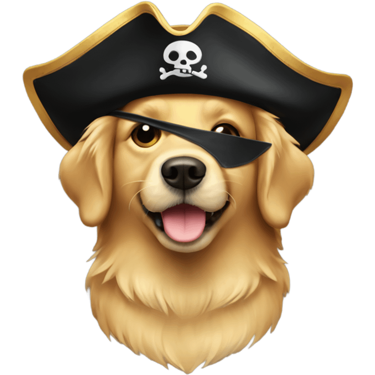 Golden retriever with pirate hat and eye patch emoji