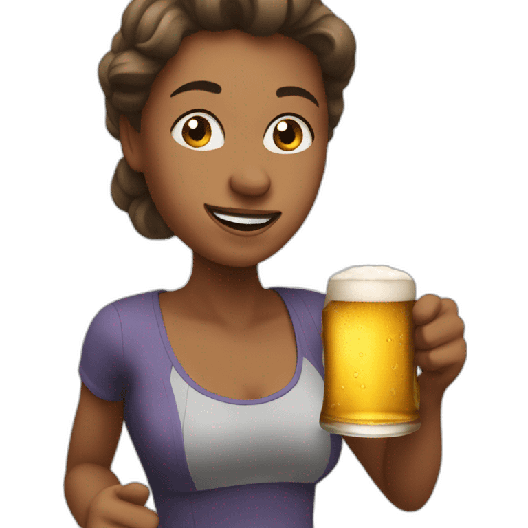 Woman running holding a beer emoji