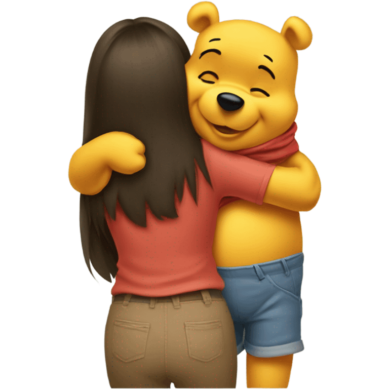 Winne the Pooh hugging brunette girl emoji