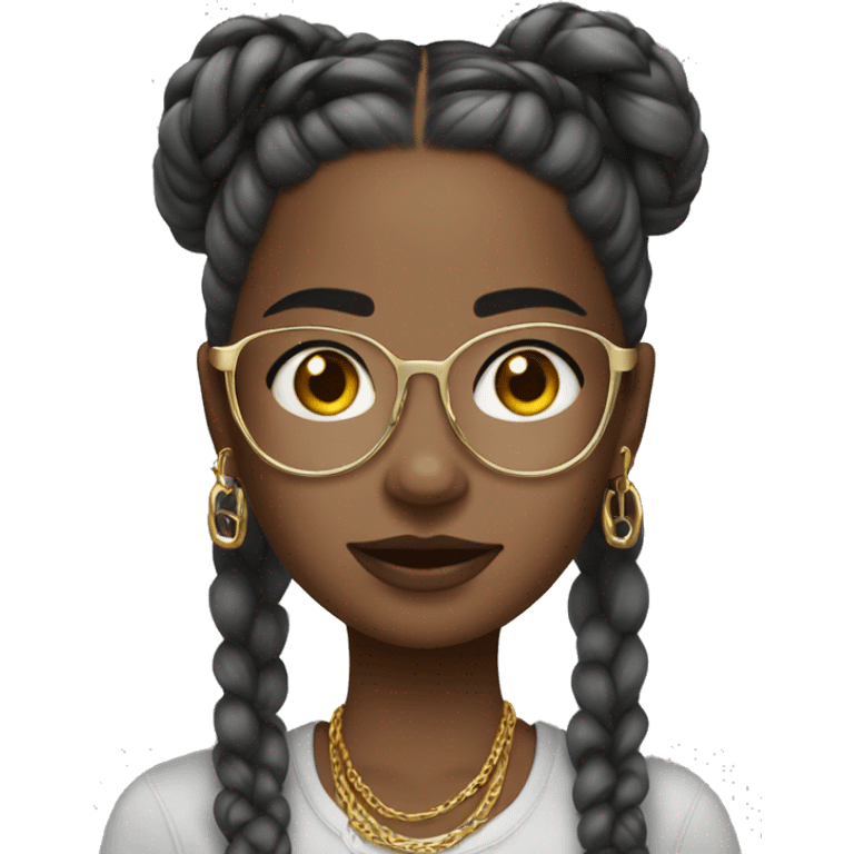 girl with gold jewelry and hoop earrings and braids and make skin a bit lighter and hair gray add glasses  emoji