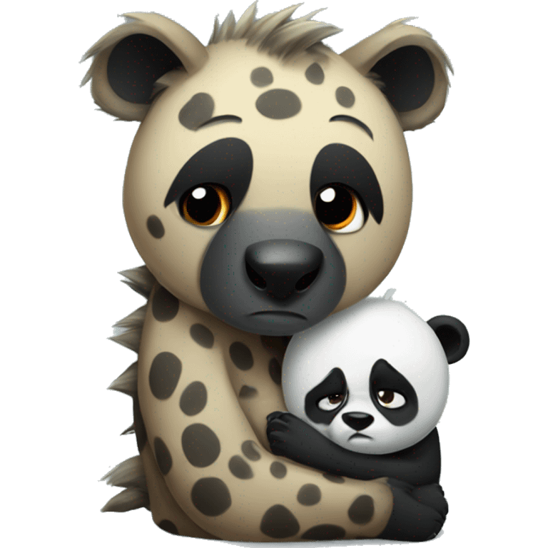 A hyena hugging a panda in a sad mood emoji