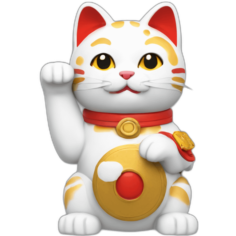 maneki neko with the arm straight and a red armband and a camera emoji