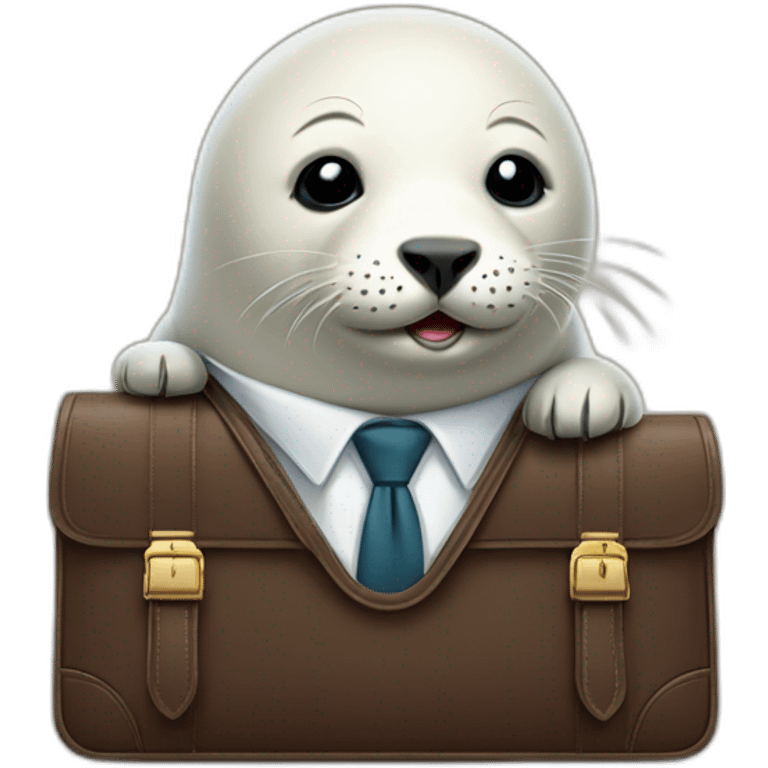 White young seal in tie and with briefcase and closed eyes emoji