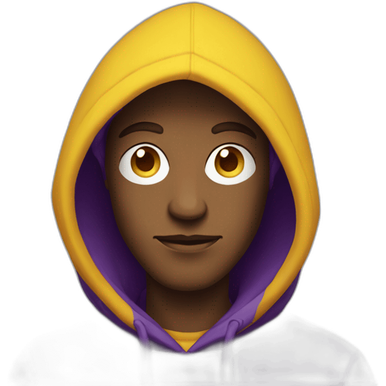 a man in a purple hoodie with a blank yellow sphere head emoji