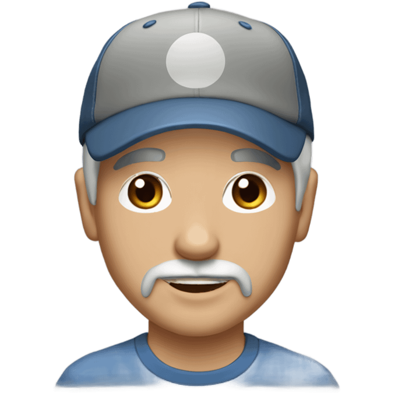 man blue eyes gray hair gray goatee ball cap holding chihuahua with long black hair emoji