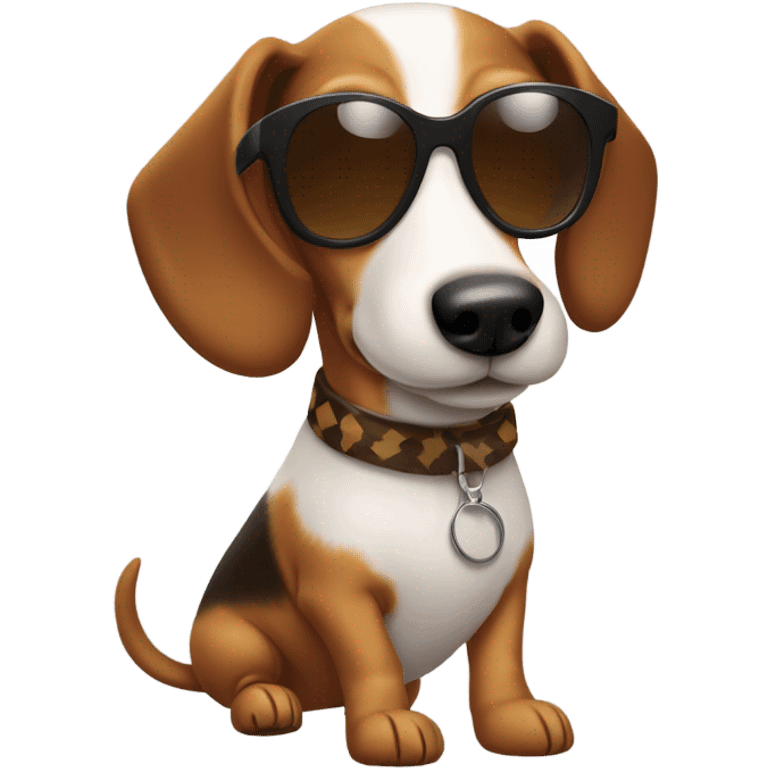 Weenie dog with white and brown fur wearing sunglasses emoji