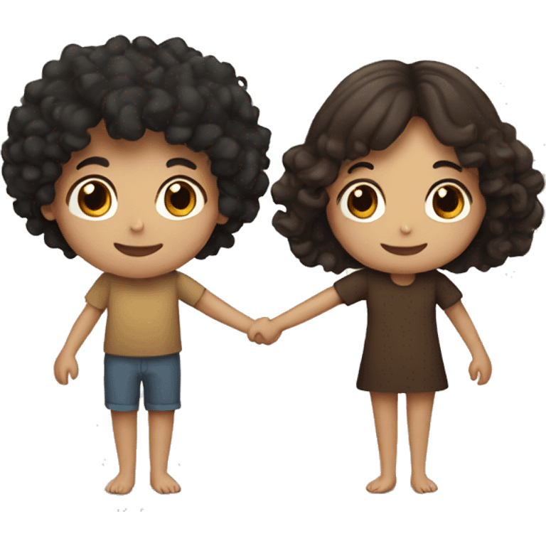 boy with black curly hair holding hands with girl with brown hair  emoji