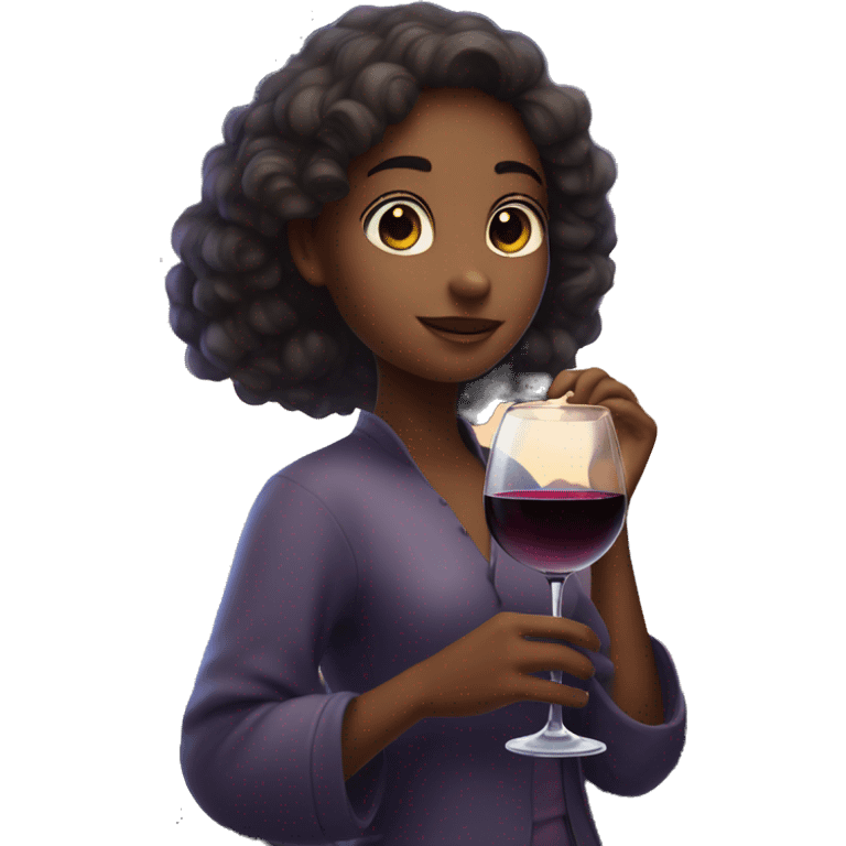 Girl under starry moonlight with wineglass in hand emoji