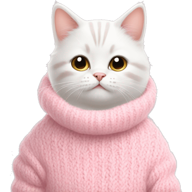 A white cute cat with a cozy baby pink sweaters  emoji