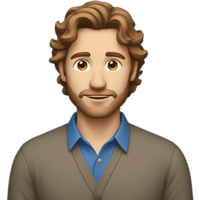 White handsome Man with brown wavy hair and blue shirt in profile emoji