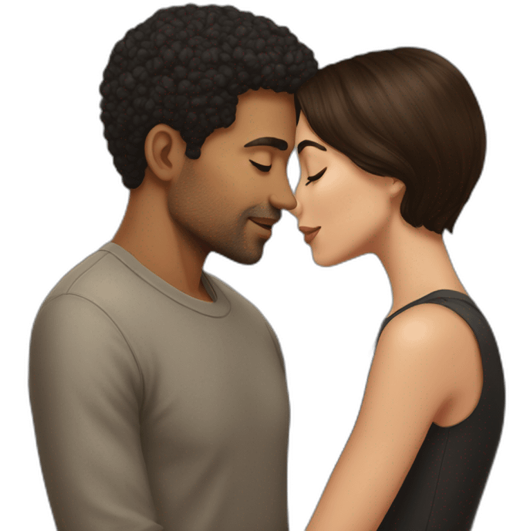 A mixed race man kissing a brunette emoji