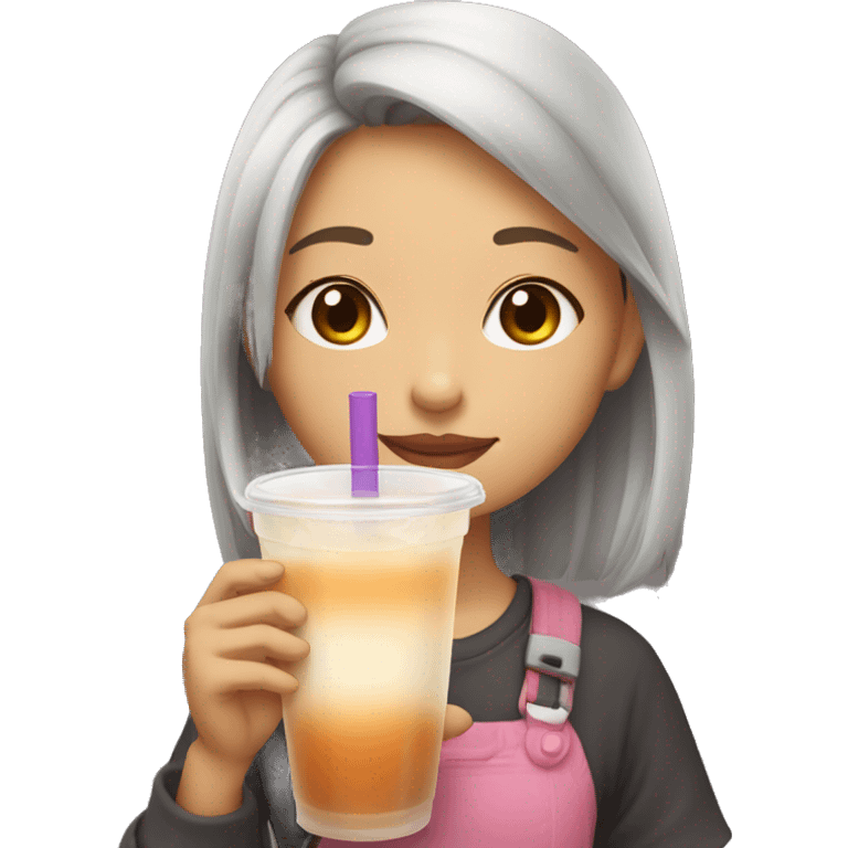 girl drinking boba tea emoji