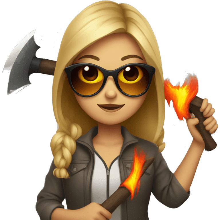 girl with sunglasses holding fire axe  emoji