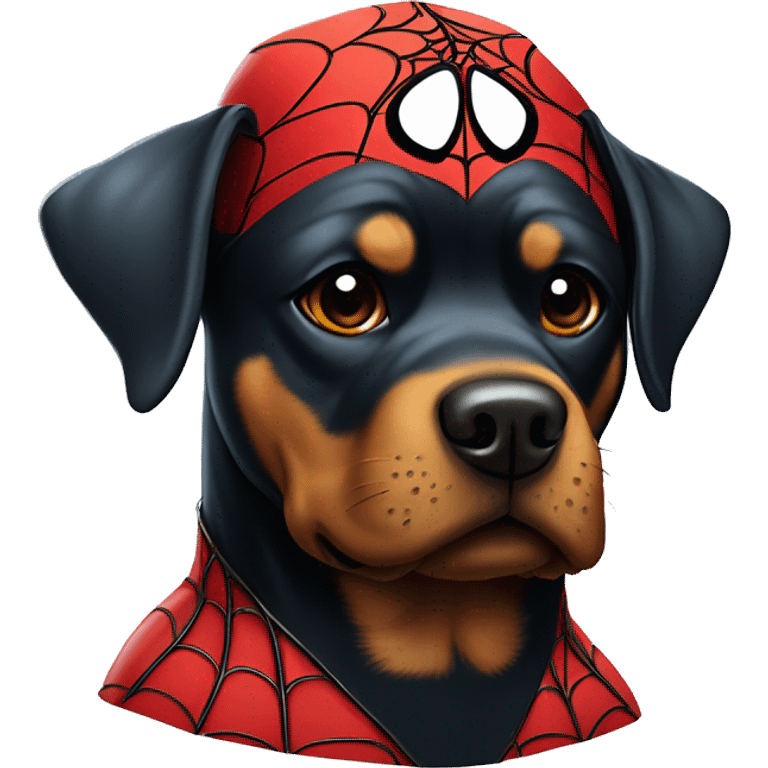 a rottweiler dog dressed up as spider-man from the marvel comics  emoji