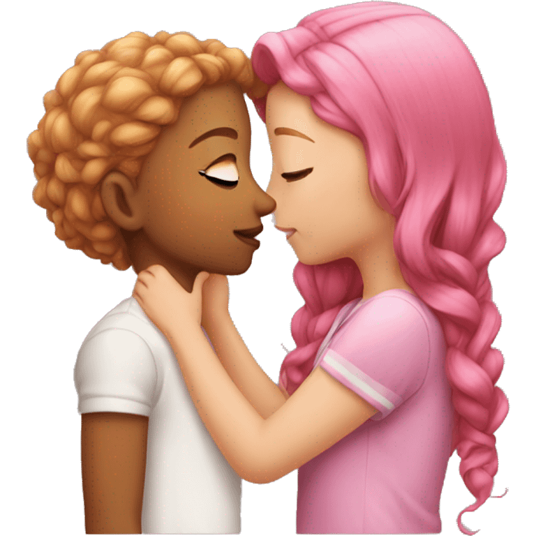 girl with hazel hair kissing girl with pink hair emoji