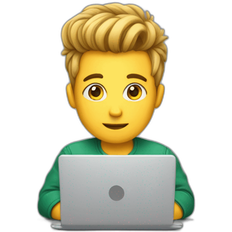 Cute programmer on his laptop looking front with a quiff as a hair emoji