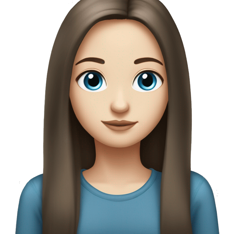 Long waist length brunette straight hair girl, blue eyes,  emoji