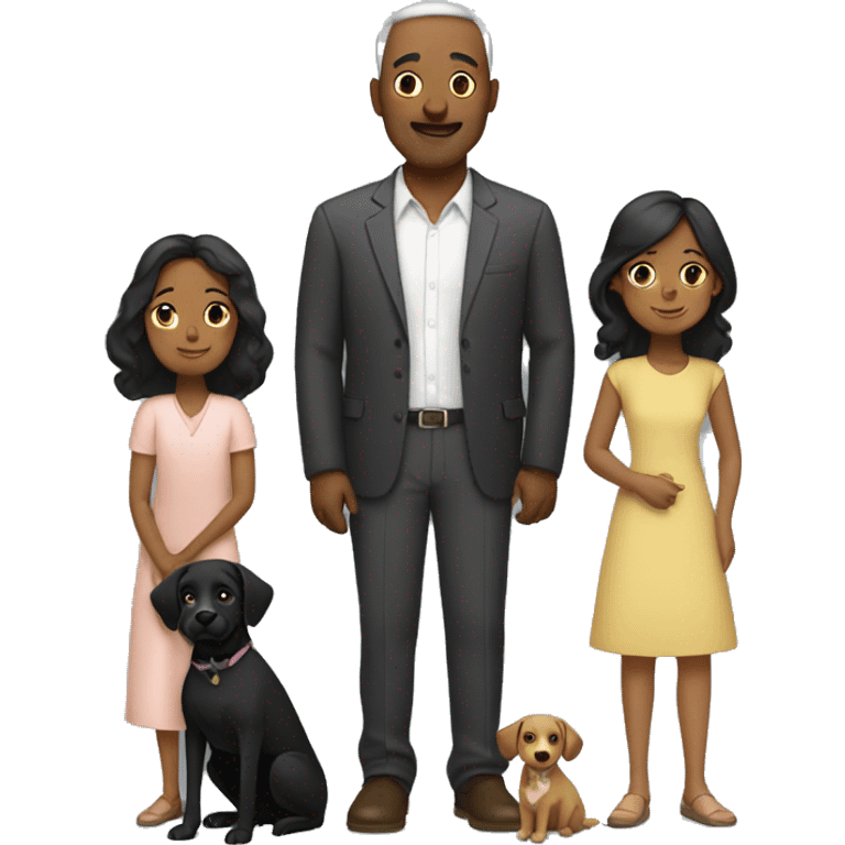 Family of father, mother, and daughter with their two black dogs emoji