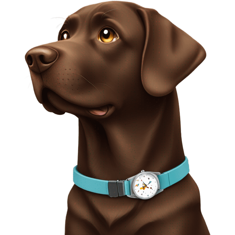 Chocolate lab looking at watch on wrist emoji