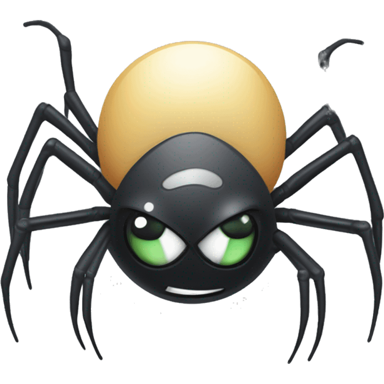 The spider should have a cheerful face, big eyes, and a non-threatening appearance. It should have a sleek, futuristic design with some elements representing technology and data. The spider can be holding a data graph or a small laptop. emoji