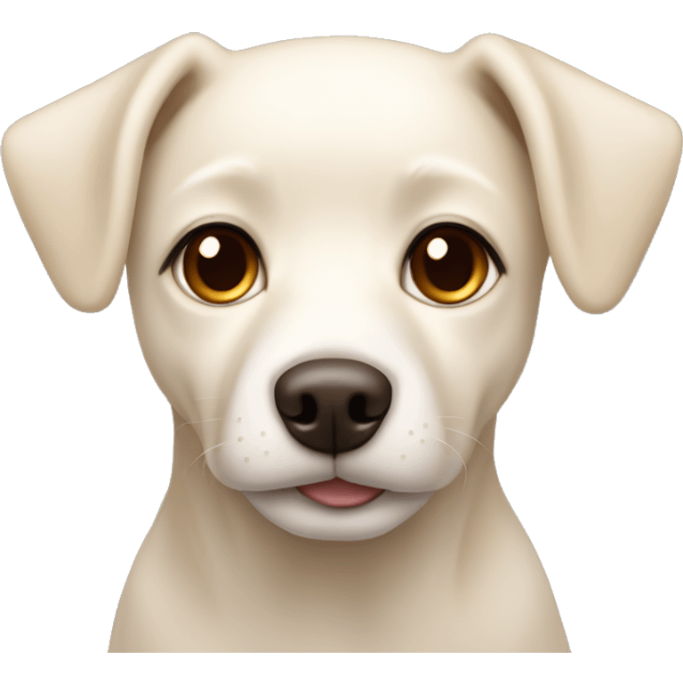 cream white colored dog, pointy ears, brown eyes, light brown nose emoji