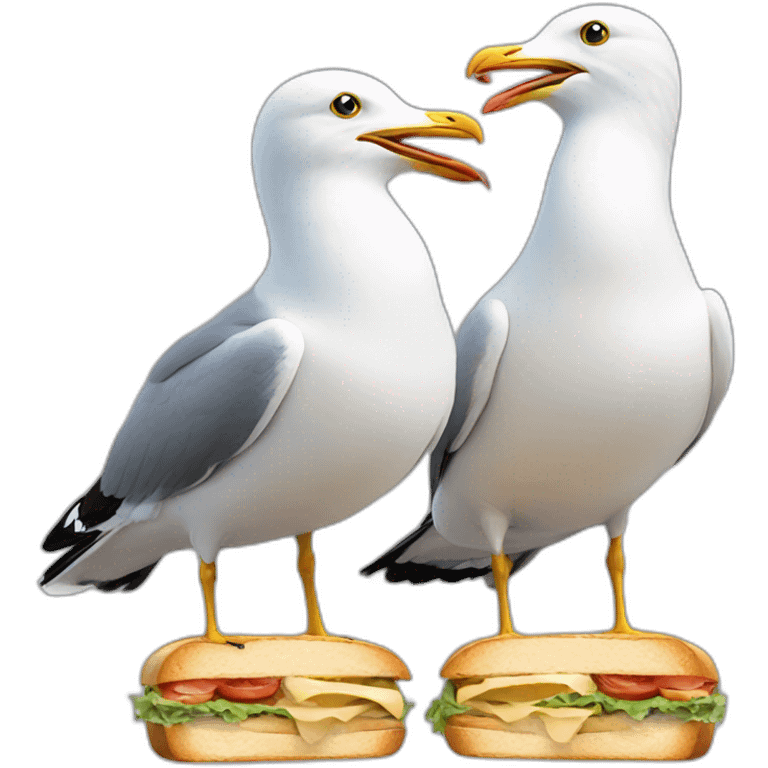 Two seagulls eat sharing sandwich  emoji