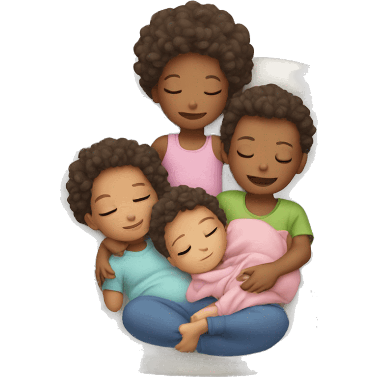 3 kids and 1 baby sleeping emoji