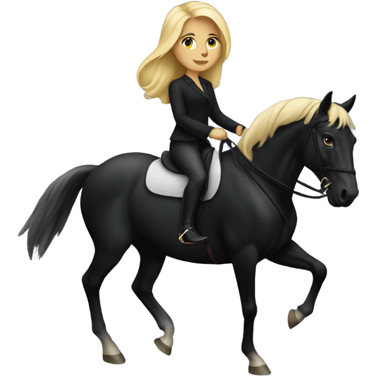 Blonde girl riding black horse  emoji