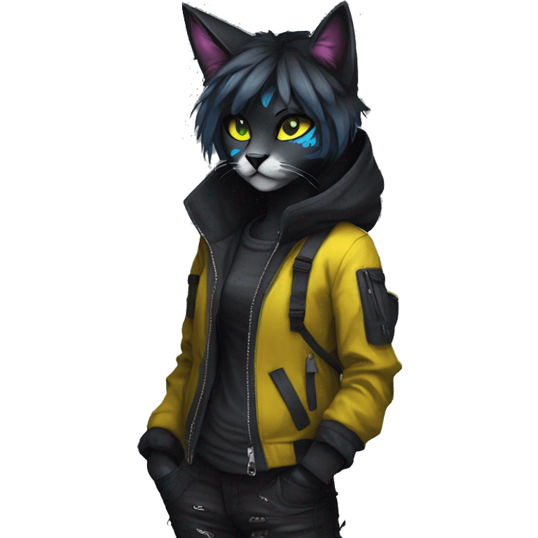 Edgy Shy Anthro cool pretty colorful dark cat-fursona techwear emoji