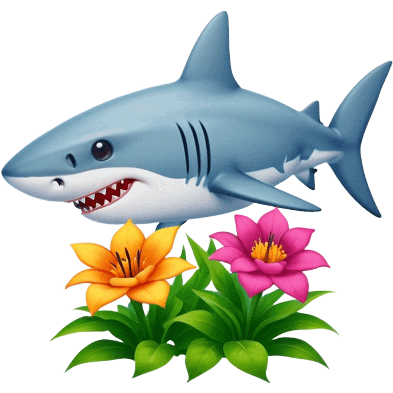 shark planting flowers emoji