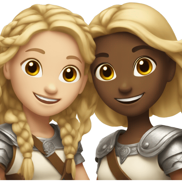 young white viking girls helping each other smiling emoji