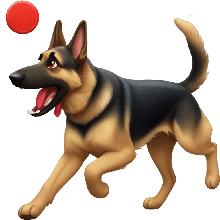 German Shepherd, catching red frisbee emoji