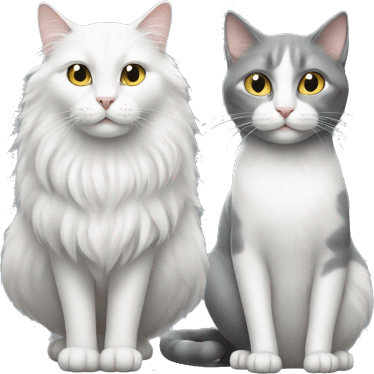 A white cat and a long hair grey cat emoji