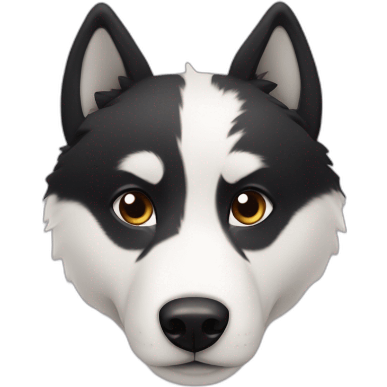 Black and white furry husky with a mark in form of arrow on nose emoji