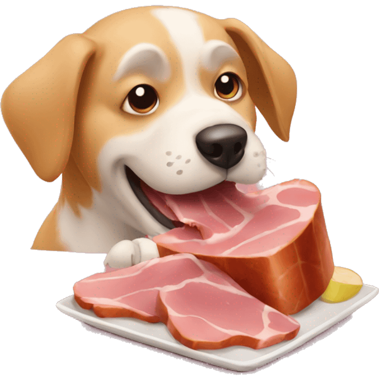 Dog eating ham for lunch emoji