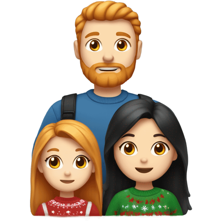 One ginger cat one black hair dad one brown hair mom and one blond little daughter wearing Christmas clothes emoji